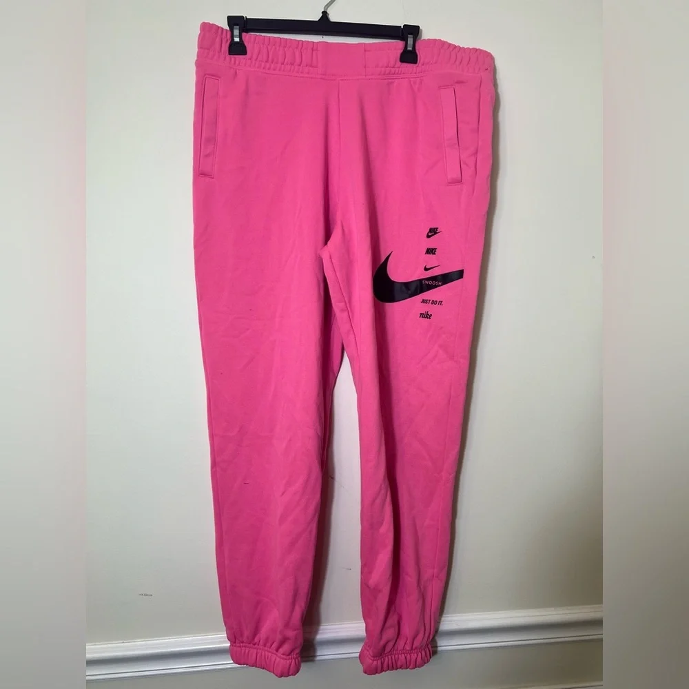 WOMENS NIKE NSW SWOOSH PINK FLEECE PANTS - Picture 2 of 8